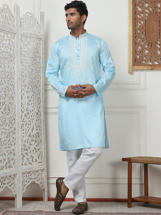 Collar Embroidered & Sequin Kurta With Pyjama