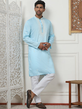 Collar Embroidered & Sequin Kurta With Pyjama