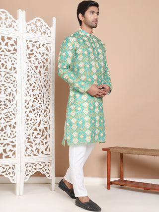 Men's Printed Pure Cotton Kurta Pyjama Set