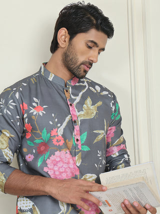 Men's Animal Printed Pure Cotton Straight Kurta Pyjama Set