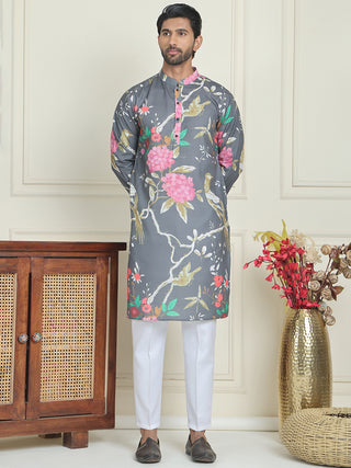 Men's Animal Printed Pure Cotton Straight Kurta Pyjama Set