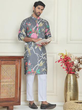 Men's Animal Printed Pure Cotton Straight Kurta Pyjama Set