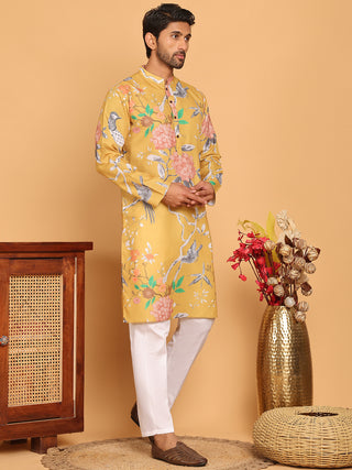 Men's Animal Printed Pure Cotton Straight Kurta Pyjama Set