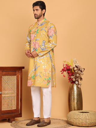 Men's Animal Printed Pure Cotton Straight Kurta Pyjama Set