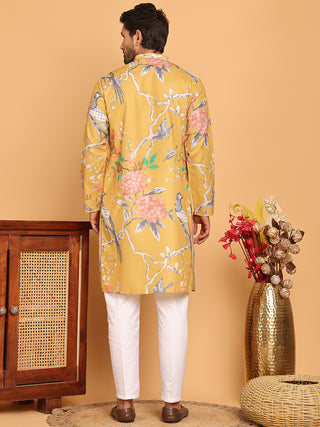 Men's Animal Printed Pure Cotton Straight Kurta Pyjama Set