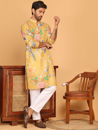 Men's Animal Printed Pure Cotton Straight Kurta Pyjama Set