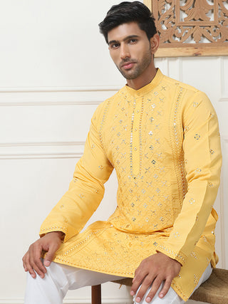 Embroidered & Sequin Cotton Blend Kurta Pyjama Sets