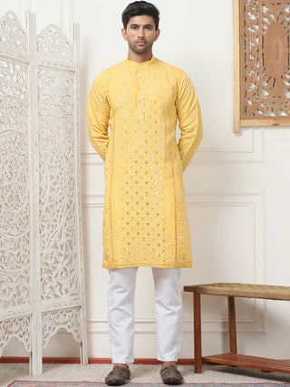 Embroidered & Sequin Cotton Blend Kurta Pyjama Sets