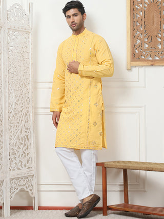 Embroidered & Sequin Cotton Blend Kurta Pyjama Sets