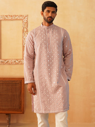 Embroidered & Sequin Cotton Blend Kurta Pyjama Sets