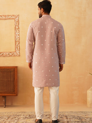 Embroidered & Sequin Cotton Blend Kurta Pyjama Sets