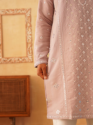 Embroidered & Sequin Cotton Blend Kurta Pyjama Sets