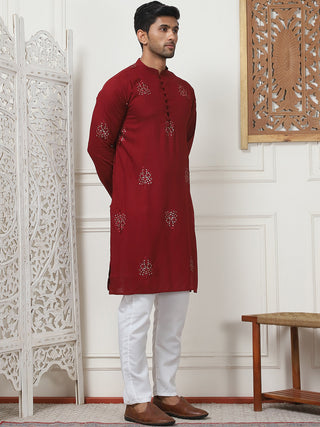 Embroidered Viscose Rayon Straight Kurta Pyjama Set