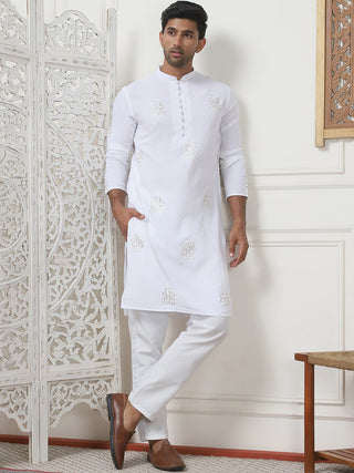 Embroidered Viscose Rayon Straight Kurta Pyjama Set