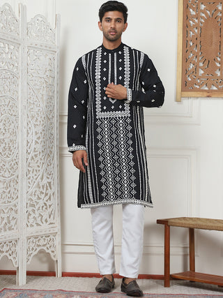 Embroidered & Sequin Cotton Blend Kurta Pyjama Sets