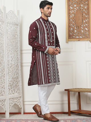 Embroidered & Sequin Cotton Blend Kurta Pyjama Sets