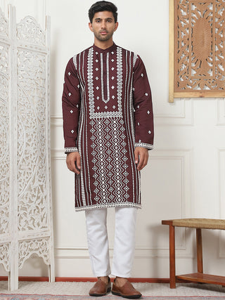 Embroidered & Sequin Cotton Blend Kurta Pyjama Sets