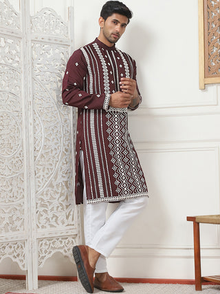 Embroidered & Sequin Cotton Blend Kurta Pyjama Sets