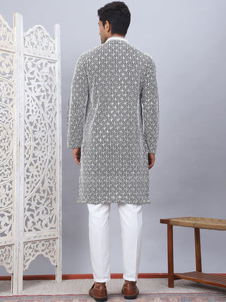 Men's Black Chikankari Embroidered and Sequence Kurta with Pyjama