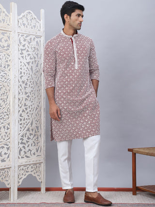 Men's Maroon Chikankari Embroidered and Sequence Kurta with Pyjama