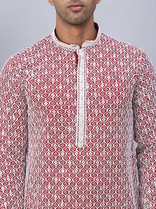 Men's Maroon Chikankari Embroidered and Sequence Kurta with Pyjama