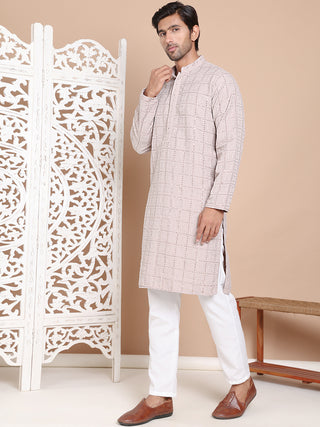 Sequin Embroidered Pure Cotton Kurta with Pyjamas