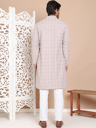 Sequin Embroidered Pure Cotton Kurta with Pyjamas