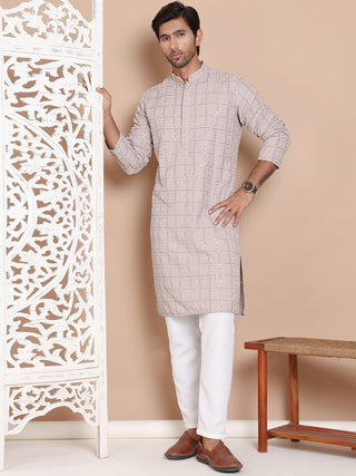 Sequin Embroidered Pure Cotton Kurta with Pyjamas