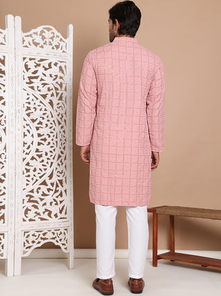 Sequin Embroidered Pure Cotton Kurta with Pyjamas