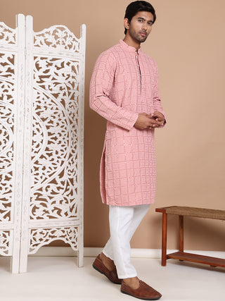 Sequin Embroidered Pure Cotton Kurta with Pyjamas