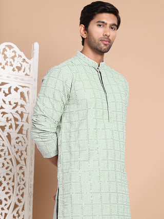 Sequin Embroidered Pure Cotton Kurta with Pyjamas