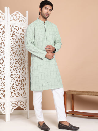 Sequin Embroidered Pure Cotton Kurta with Pyjamas