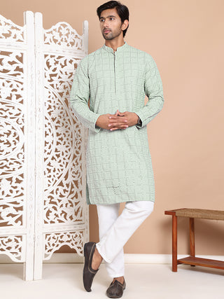 Sequin Embroidered Pure Cotton Kurta with Pyjamas