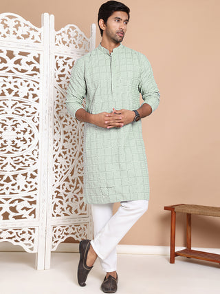 Sequin Embroidered Pure Cotton Kurta with Pyjamas