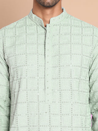 Sequin Embroidered Pure Cotton Kurta with Pyjamas