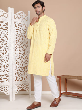 Sequin Embroidered Pure Cotton Kurta with Pyjamas