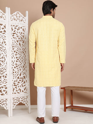 Sequin Embroidered Pure Cotton Kurta with Pyjamas