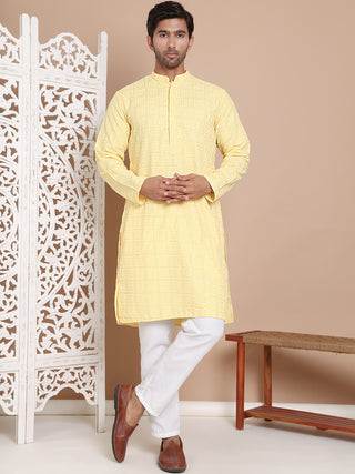 Sequin Embroidered Pure Cotton Kurta with Pyjamas