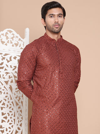 Embroidered and Sequence Kurta with Pyjama For Men