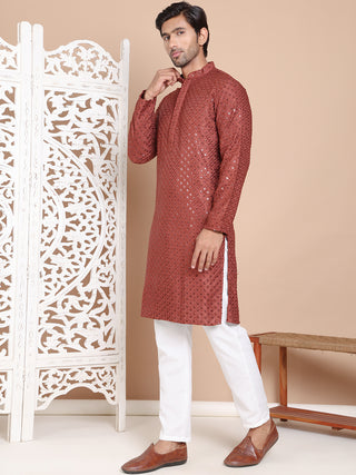 Embroidered and Sequence Kurta with Pyjama For Men