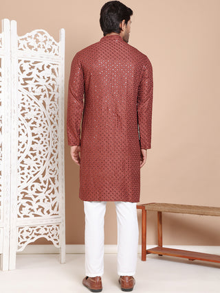 Embroidered and Sequence Kurta with Pyjama For Men