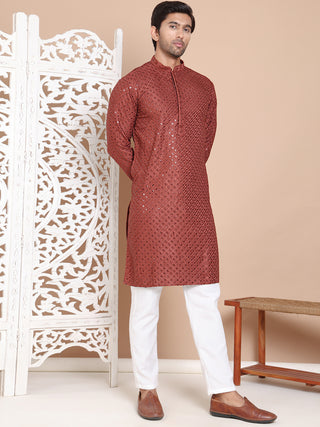 Embroidered and Sequence Kurta with Pyjama For Men