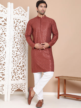 Embroidered and Sequence Kurta with Pyjama For Men