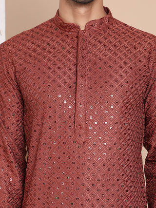 Embroidered and Sequence Kurta with Pyjama For Men