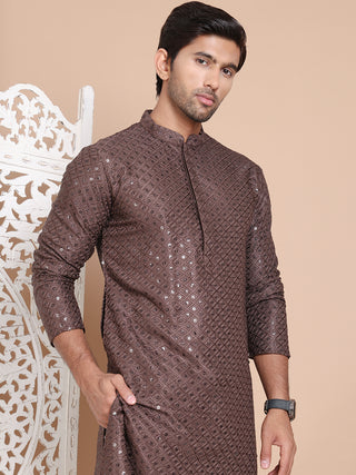 Embroidered and Sequence Kurta with Pyjama For Men