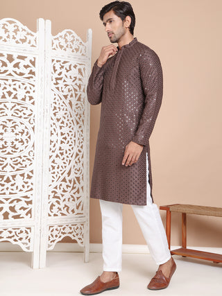 Embroidered and Sequence Kurta with Pyjama For Men