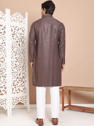 Embroidered and Sequence Kurta with Pyjama For Men