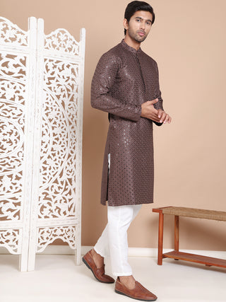 Embroidered and Sequence Kurta with Pyjama For Men