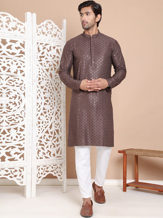 Embroidered and Sequence Kurta with Pyjama For Men