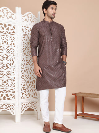 Embroidered and Sequence Kurta with Pyjama For Men